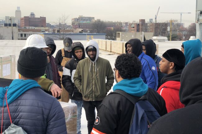 Students from a PowerCorps PHL cohort visit the Yards Brewery / City Archive installation.